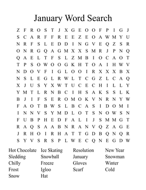 January Winter Word Search - Fun Printable Puzzle for Kids