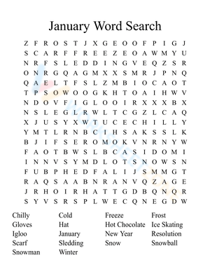 January Winter Word Search - Fun Printable Puzzle for Kids