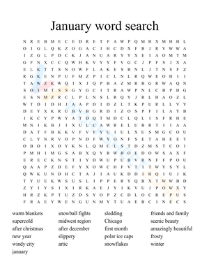 January Winter Word Search Puzzle Activity