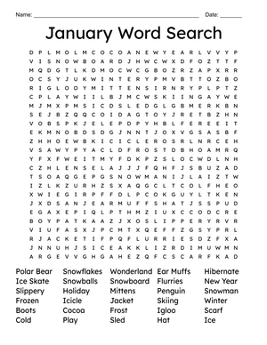 January Winter Word Search - Printable Puzzle Fun