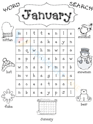 January Winter Word Search - Grades 1-3 Printable Activity