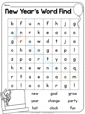 New Year's Word Search - Fun Holiday Activity for Grades 1-3