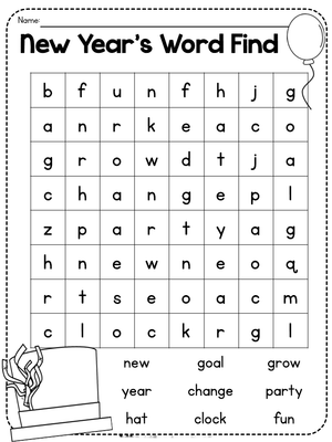 New Year's Word Search - Fun Holiday Activity for Grades 1-3