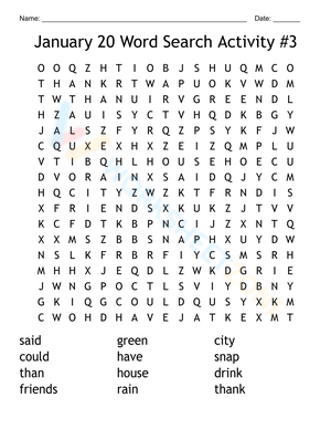 January Word Search Puzzle - Find Common Words! (Grades 2-4)