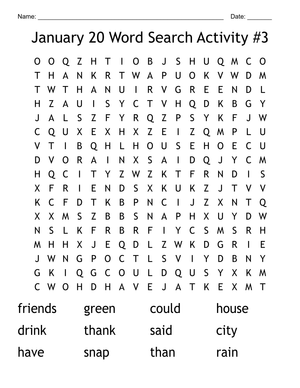 January Word Search Puzzle - Find Common Words! (Grades 2-4)