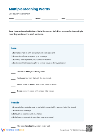 Grade 5 Multiple Meaning Words — Printable No-Prep Worksheet