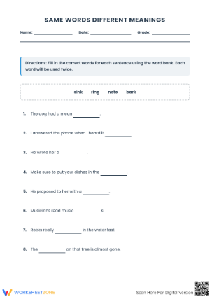 Multiple Meaning Words Worksheet | Grade 5 Essential
