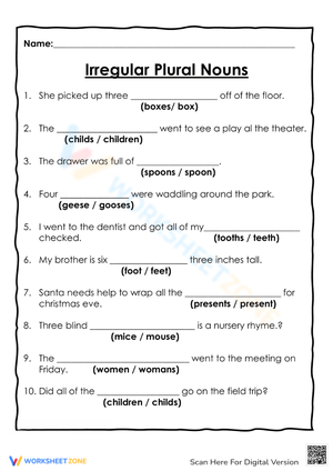 Irregular Plural Nouns Practice