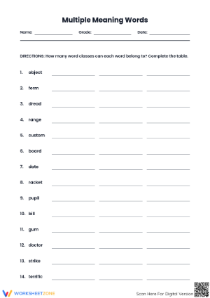 Multiple Meaning Words Worksheet | Printable Grade 5 ELA