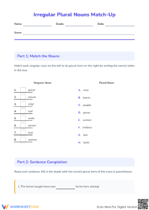 Essential Irregular Plural Nouns Worksheet | Grade 4-5