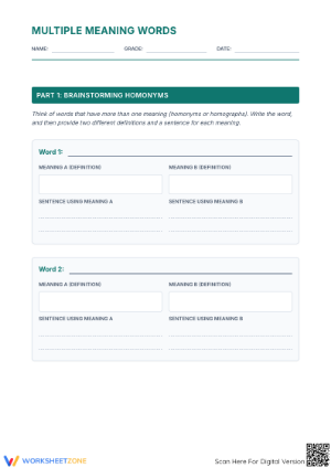 Multiple Meaning Words Worksheet | Grade 5 Essential