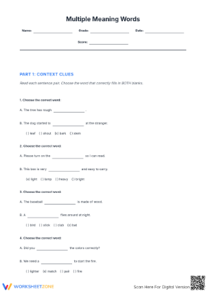 Multiple Meaning Words Worksheet | Grade 5 Essential