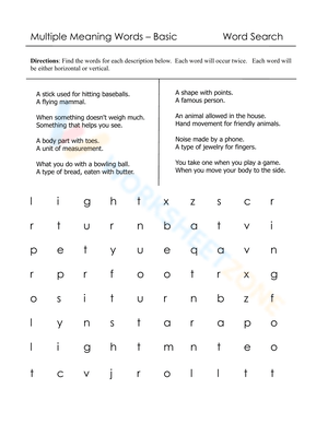 Multiple Meaning Words – Basic