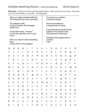 Grade 5 Multiple Meaning Words — Printable Worksheet
