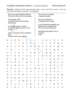 Word-search: multiple-meaning words