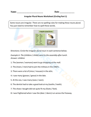 Irregular Plural Nouns Worksheet (Circling)