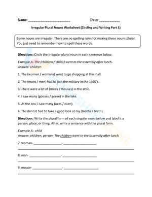 Circle and Write Irregular Plural Nouns