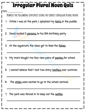 IRREGULAR PLURAL NOUNS QUIZ
