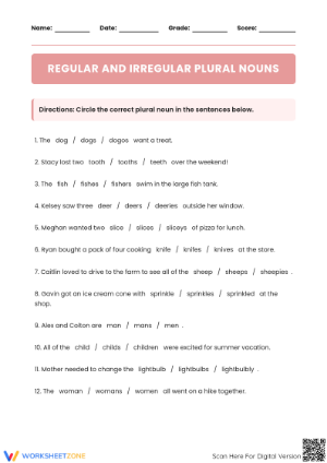 Essential Regular and Irregular Plural Nouns Worksheet