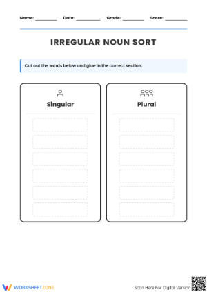 Irregular Noun Sort Worksheet | Essential Grade 4-6 ELA