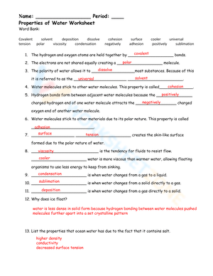 Properties of Water Practice