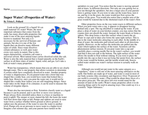 Properties of Water Worksheet | Grade 6-8 Essential