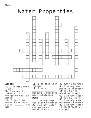 Water Properties Word Search Worksheet