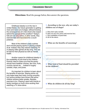 Understanding Childhood Obesity Worksheet