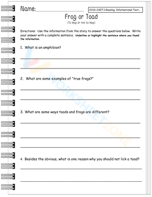 Frog or Toad: Identifying Differences Worksheet