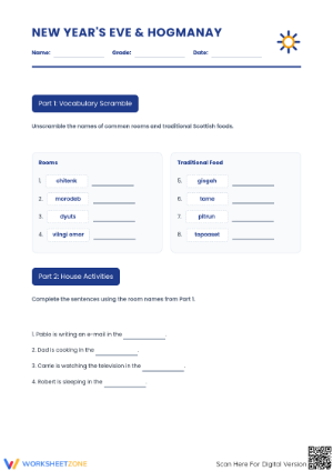 Grade 7-9 Hogmanay Worksheet | Printable ELA Holiday Ready