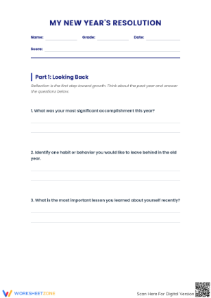 Printable New Year's Resolution Goal Setting - Grade 7-9