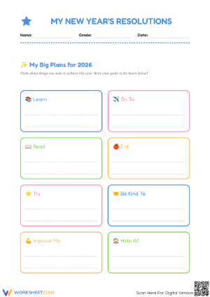 Printable New Year's Resolutions Worksheet | Grades 1-3