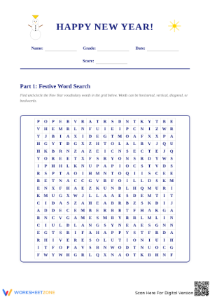 Printable Happy New Year Word Search & Writing | Grade 4