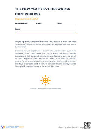 Printable New Year Fireworks Controversy Worksheet | Grade 6