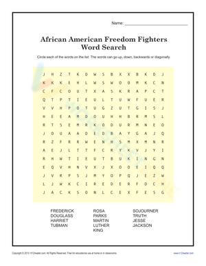 African American Freedom Fighters Word Search