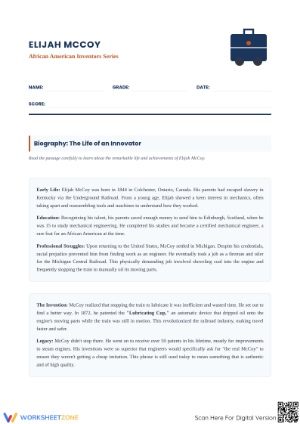 Elijah McCoy Biography Worksheet | Printable ELA Resource