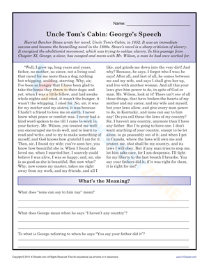 Analyzing George's Speech in Uncle Tom's Cabin