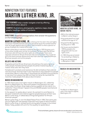 MLK Jr. Nonfiction Text Features Worksheet