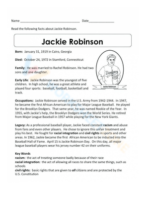 Jackie Robinson Biography Reading
