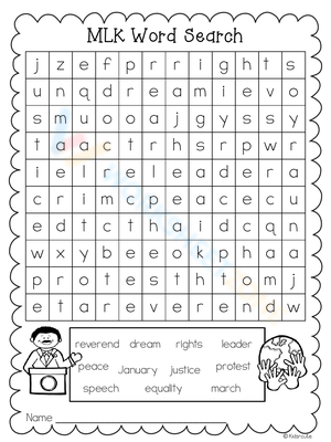 MLK Word Search Worksheet for Kids