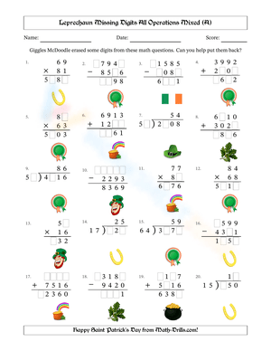 Leprechaun Missing Digits All Operations Mixed