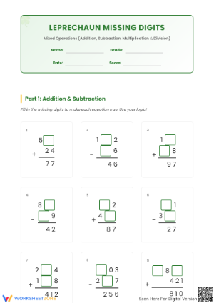Essential Missing Digits Worksheet | Grade 4-5 Math