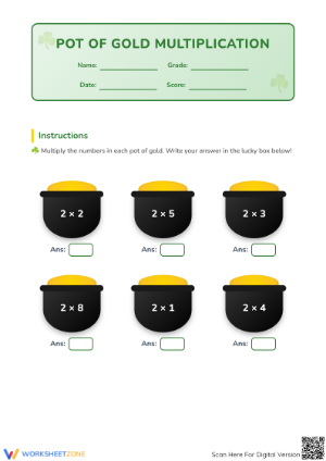 Printable Pot of Gold Multiplication Worksheet | Grade 2