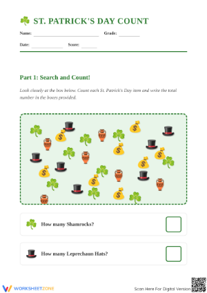 Printable St. Patrick’s Day Count & Compare Math Worksheet
