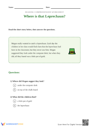 Grade 1 Reading Comprehension — Printable No-Prep Worksheet