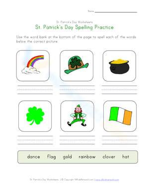 St. Patrick's Day Spelling Worksheet for Kids