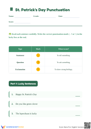 St. Patrick's Day Punctuation — Printable Grade 1-3 ELA