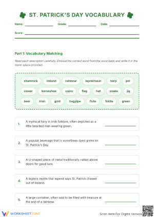St. Patrick's Day Vocabulary | Essential Grade 5-12 ESL
