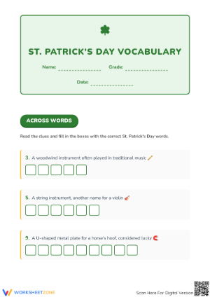 Grade 5 St. Patrick's Day Vocabulary — Printable Worksheet