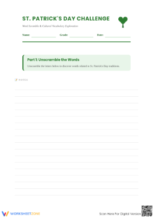 Printable St. Patrick's Day Vocabulary & Reading Worksheet